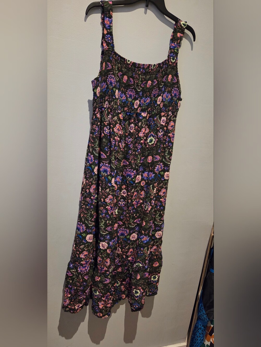 Floral Maxi Dress in Green with Pink & Purple Flowers EUC Size 2XL